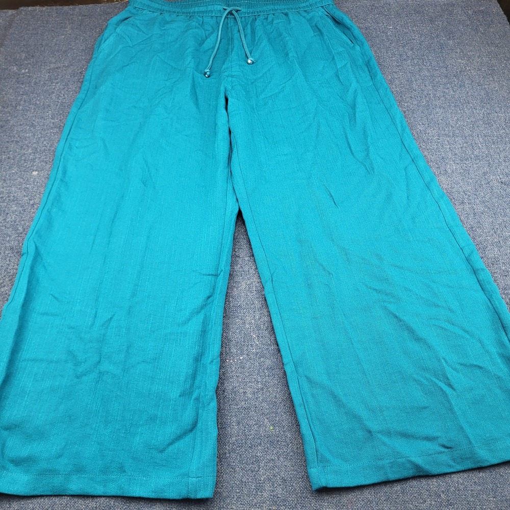 Halara Wide Leg Drawstring Pants Teal Blue Viscose Blend Petite XL NEW